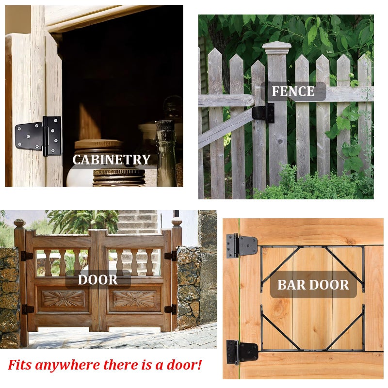 CTrowelpro 3-1/2"" Heavy Duty Gate Hinges, 2 Pack Black Iron Shed Door Hinges, Heavy Duty T Hinges Gate Hinges for Barn Wood Fence Gate Hinges with 36PCS Screws - Image 4